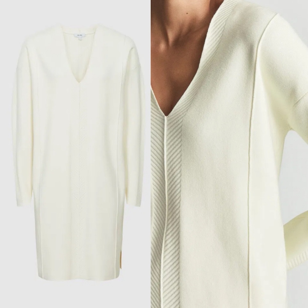 NWT REISS Ava Herringbone Knit Cotton Mini Dress S - Picture 2 of 5